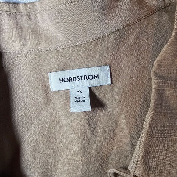 NWT Nordstrom Tan Silky Linen Blend Midi Waisted Shirt Dress sz 2X - Picture 11 of 11